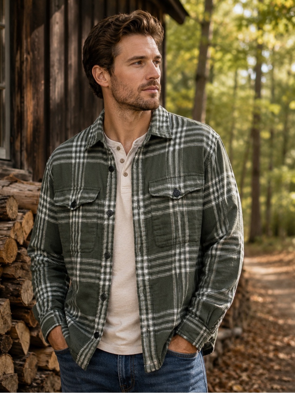 American Eagle Plaid Flannel | Mens XS | Olive Green Lightweight Shacket